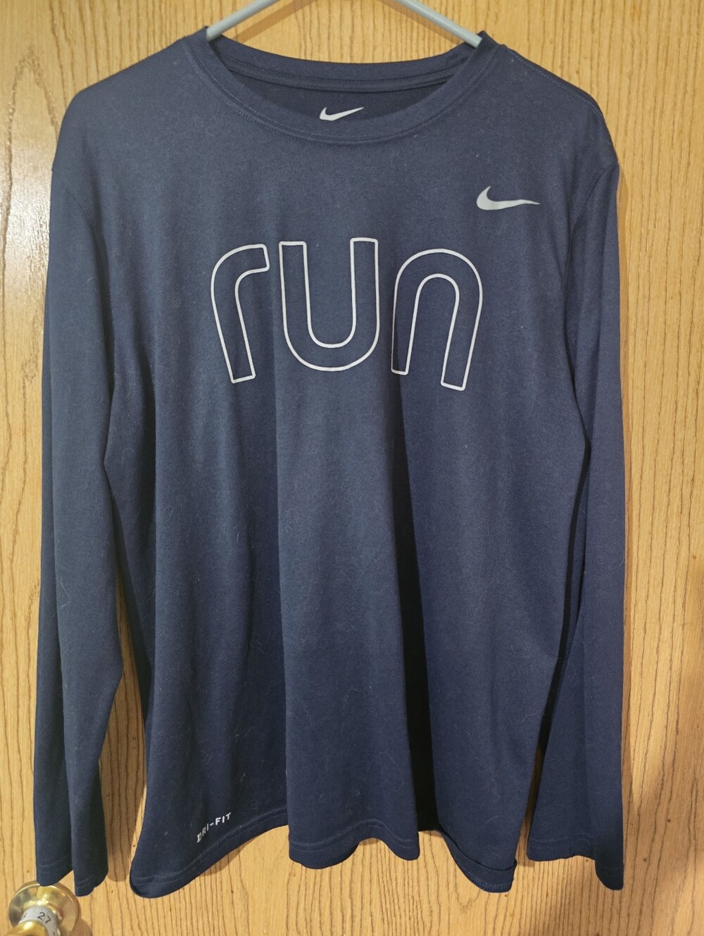 Nike Navy 'Run' Long Sleeve Dri-FIT Tee
